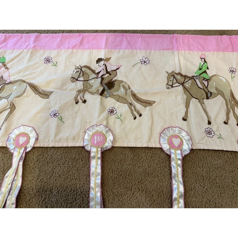 The Company Store Kids Pink Window Valance Horse Set 2 Equestrian Pony Jumper